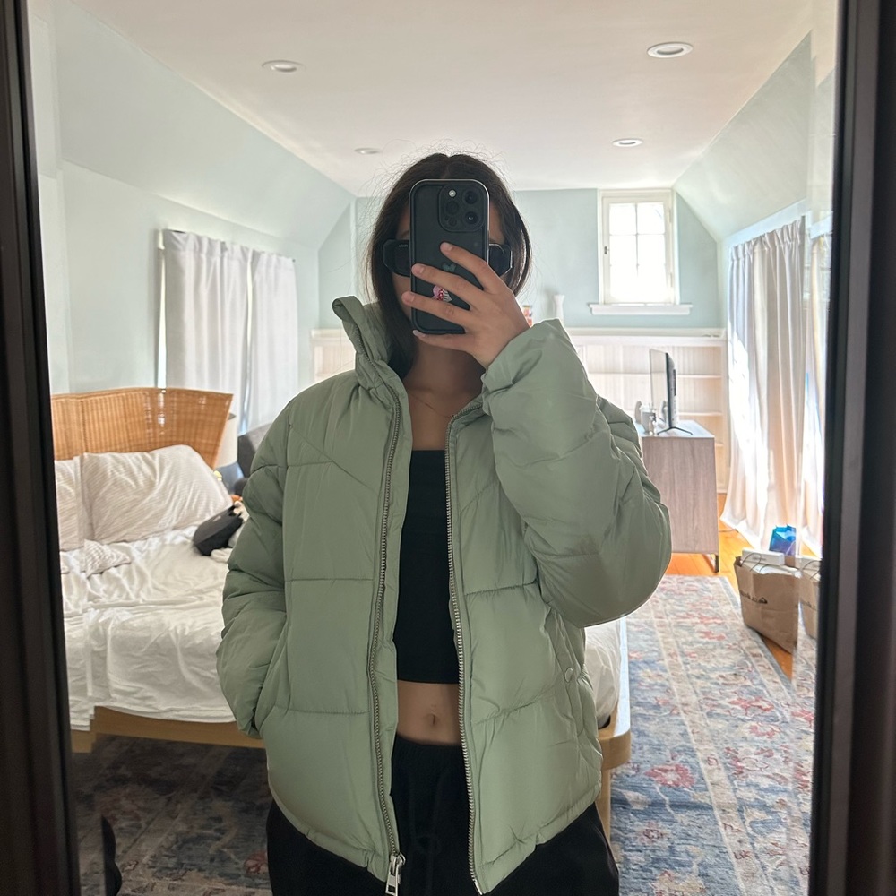 mint quilted winter jacket
